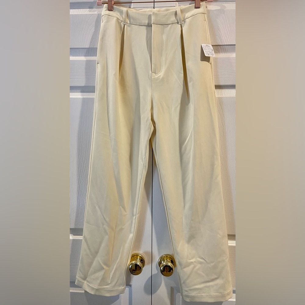 Free People Pia Dad Pleated Trouser Pants in Ivory Cream Size 8